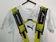 Puma A$Ap Rocky Distressed Seat Belt Graphic White Lime Green T Shirt SAMPLE XXS