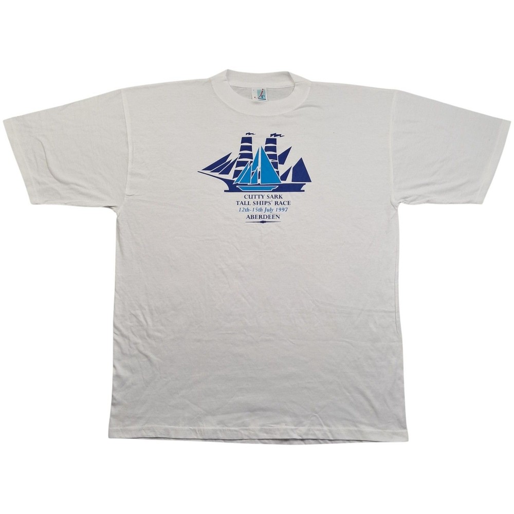 JTS T Shirt L Men’s White Vintage CUTTY SARK Tall Ships Race 1997 Graphic Retro