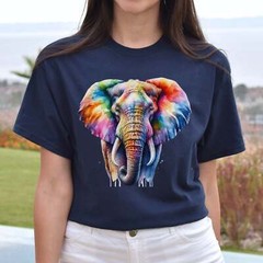 Artistic Elephant Color Splash Unisex T-shirt Black Navy Dark Heather