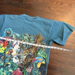 Vintage Rainforest AOP Nature T Shirt 90s Single Stitch Medium Teal/cyan Blue