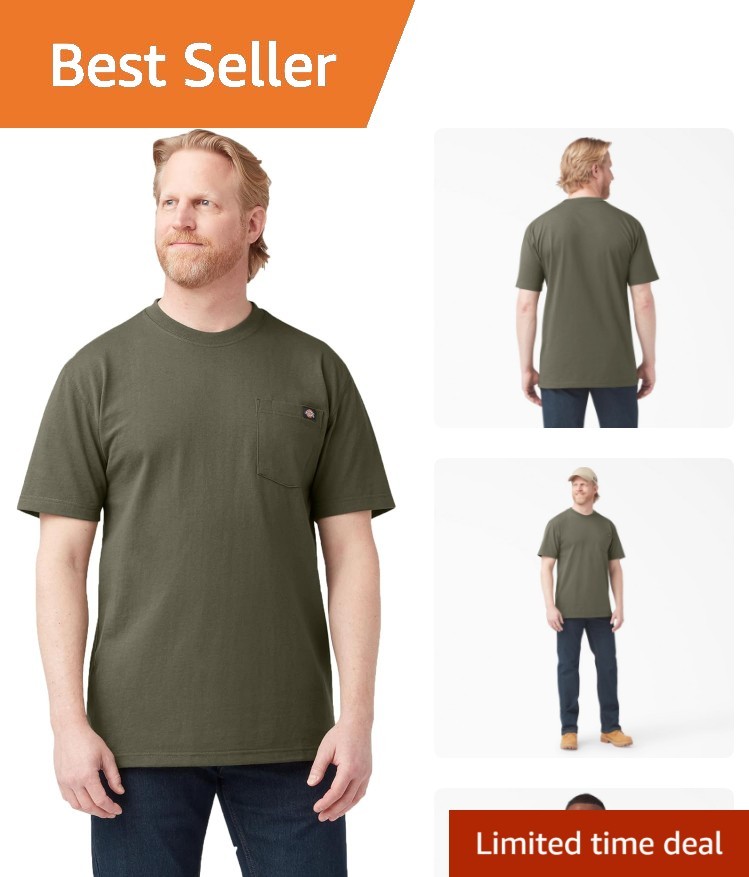 Dickies Mens Heavyweight Crew Neck Pocket T Shirt Military Green Large