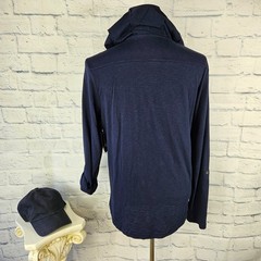 NWT INC International Concepts Men Size M Blue Tab Sleeve Lace Up Hooded T-Shirt