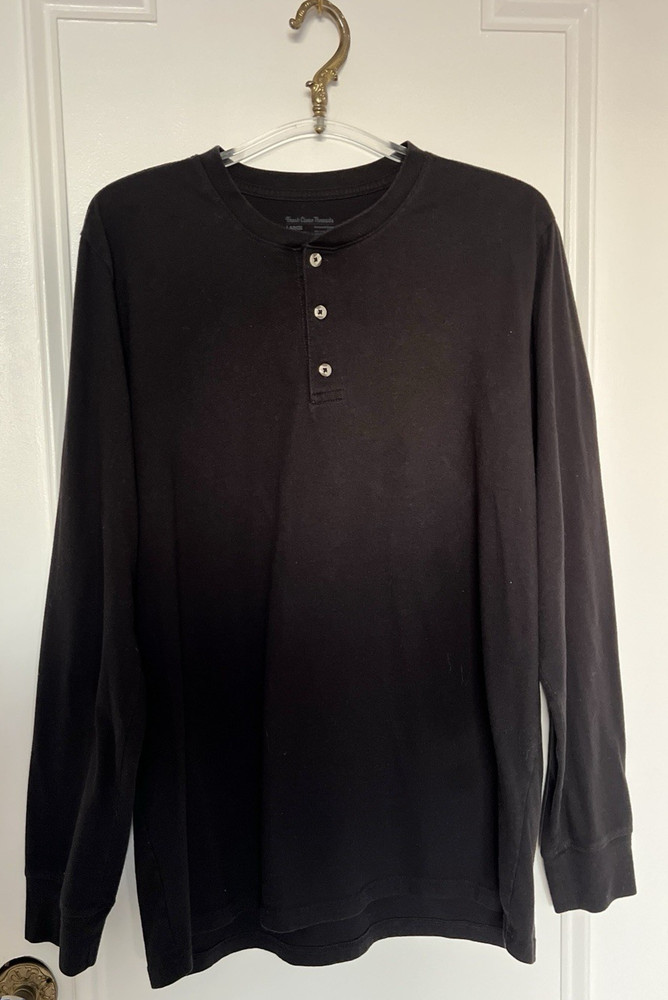 FRESH CLEAN THREADS Henley Shirt Men’s Large Black 3 Button Long Sleeve Casual