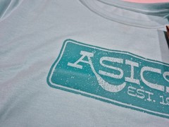 Asics Mens Stripe SS Training Running Gym Sports shirt Sea Green Size Large