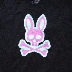 Psycho Bunny Men’s Black Pima Cotton Graphic Skull Bunny Logo Tee Size 5
