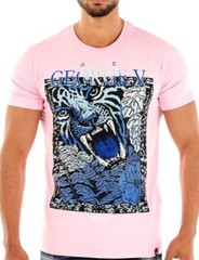 Avenue George V Paris T-Shirt Lion Men’s Pink Tee Rhinestone Fitted XL 2XL 3XL