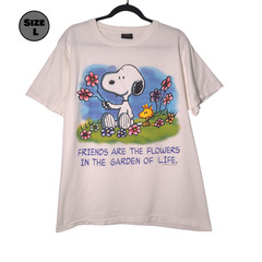 VINTAGE Snoopy: Friends Are The Flowers USED Shirt: DISTRESSED, L, Single Stitch