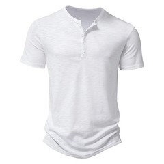 Men Summer Fashion Hip Hop Streetwear T-Shirts Henry Collar Solid Color Cotton T