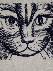 Unisex Vintage Hanes Heathered Gray Face Of A Cat Illustrated T-shirt Sz L