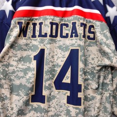 Vintage Wildcats Shirt Mens LARGE Green Blue Camo USA Flag RCDS Hockey Oversized