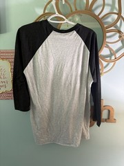 Vote For Pedro Graphic Print Raglan 3/4 Sleeve Crew Neck T-Shirt Gray/Black M