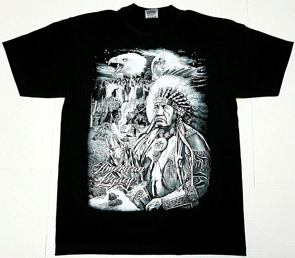 INDIAN T-Shirt Native American Warrior Chief Tee 100% Cotton Men’s Black New