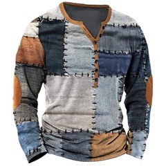 Camiseta Vintage Para Hombre De Algodón De ImitacióN Línea Geométrica Estampado
