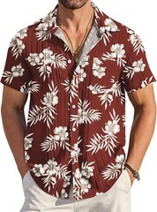 Men Casual Button Down Short Sleeve Textured Summer Beach Shirt with Pocket