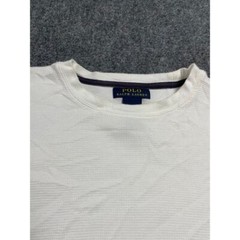 Men’s White Waffle Knit Ribbed Cuff Crew Neck Long Sleeve Thermal Shirt Size L