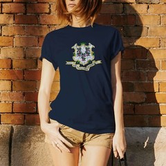 Connecticut State Flag – Hometown Pride Souvenir Basic Cotton T-Shirt – Navy