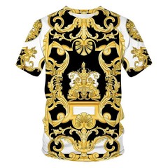 Men Unisex Baroque Golden 3D Print T-Shirt Crew Neck Streetwear Tee 2XS-5XL