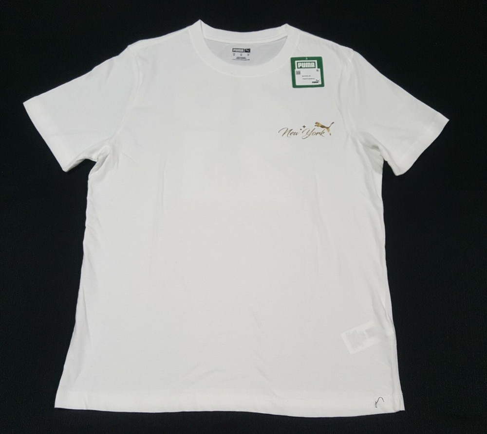 Puma Rare Mens New York City Sports Tee Puma white Gold Size Medium
