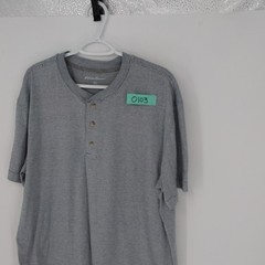 Eddie Bauer Men’s XL Gray Striped Button Henley Neck Short Sleeve T-Shirt