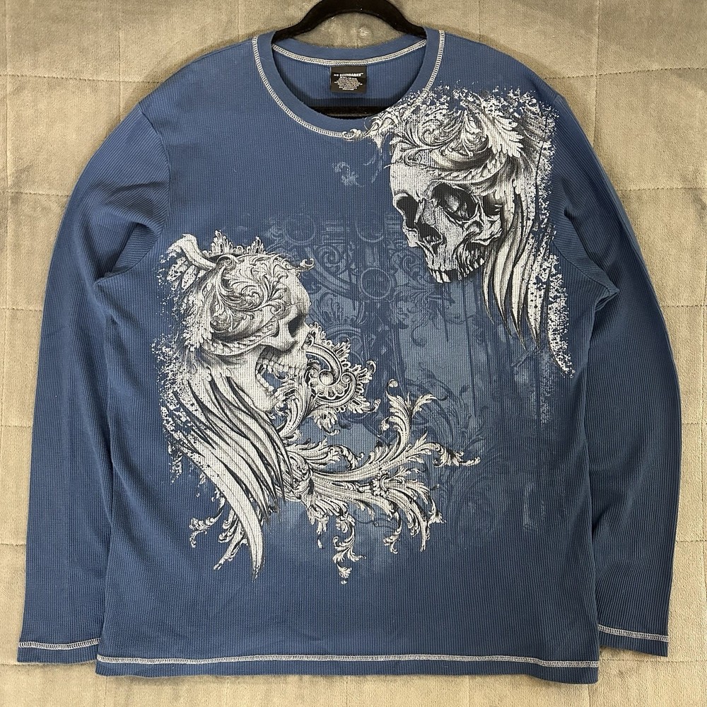 No Boundaries Y2K Thermal Shirt Mens 2XL Blue Long Sleeve Grunge Skater 2000’s
