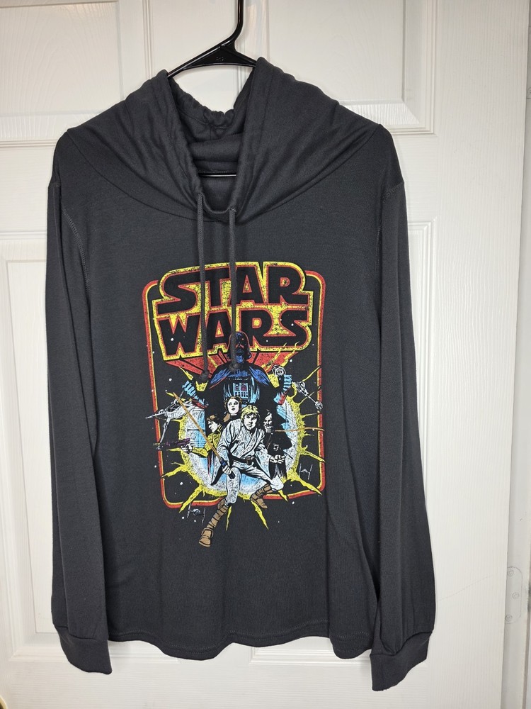 Star Wars Shirt Mens Size XL V Fifth Sun Long Sleeve Cowl Neck Lightweight Gray