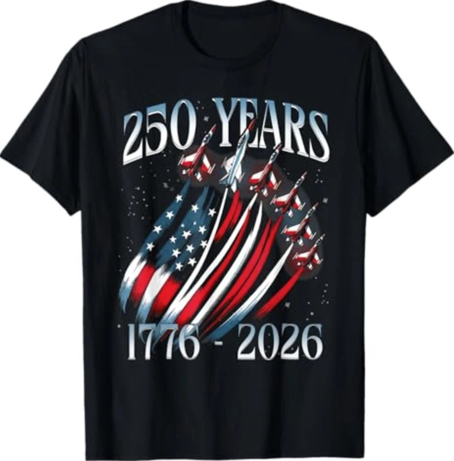 250th Anniversary America Jet Flag 250 Years 4th Of July Black T-Shirt