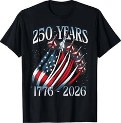 250th Anniversary America Jet Flag 250 Years 4th Of July Black T-Shirt