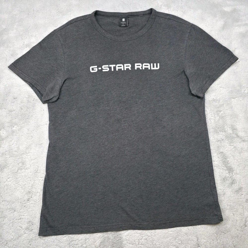 G Star Raw Logo T Shirt Charcoal Grey Marl Graphic Crew Neck Casual Large L