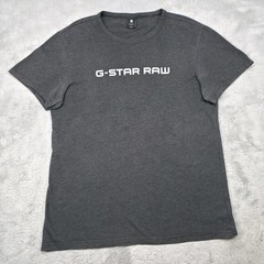 G Star Raw Logo T Shirt Charcoal Grey Marl Graphic Crew Neck Casual Large L