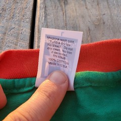 Vintage Men LA Sportswear Blank Large Single Stitch Shirt Green Red Sleeves USA