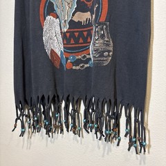 Rodeo PBR Fringe T-Shirt Mens L Black Beaded Native Style Vintage 90s Fringe USA