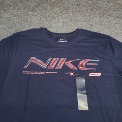Nike Shirt Mens Large Navy Blue Red Spell Out Sportswear Cotton New Tee 53