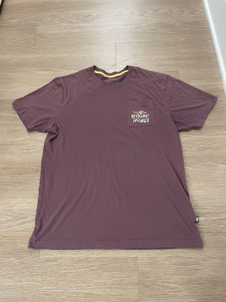 Howler Bros T Shirt Large Burgandy Los Hermanos Howler Big Graphic Tee Pocket