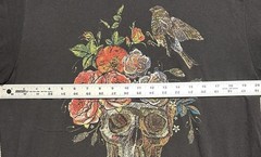 Vintage Skull Bird Flowers Mens Black Graphic T Shirt Size L (SEE PHOTOS) EUC