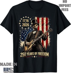 250 Years 1776-2026 USA Flag Abe Lincoln Playing Guitar Adult Kid T-Shirt