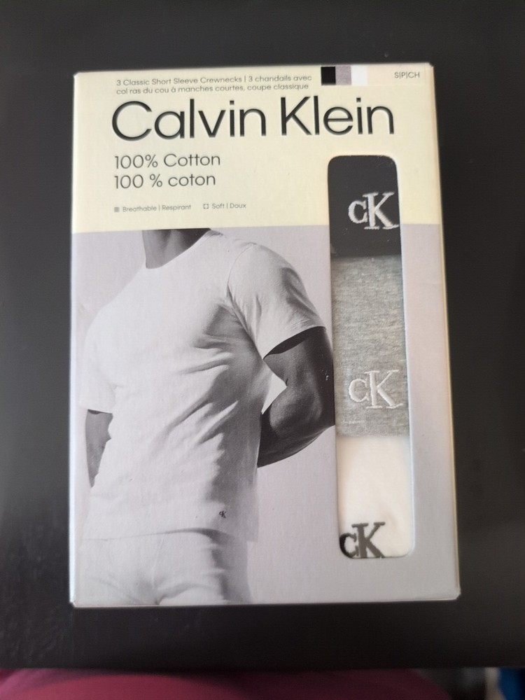 Calvin Klein Shirt Classics 3 Pack Crewneck White Black Grey 100% Cotton S Men’s