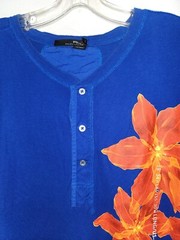 RLX Ralph Lauren Shirt Mens Large Blue Hawaiian Pacific Henley Short Sleeve