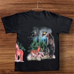 Vintage 90s Animals Nature Fish Wolf Bear T-Shirt Wrap Around Graphic Size LG