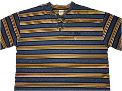 Vintage 90s GUESS Striped Ghillie Neck T Shirt Lace Up USA Made Cotton Men’s XL