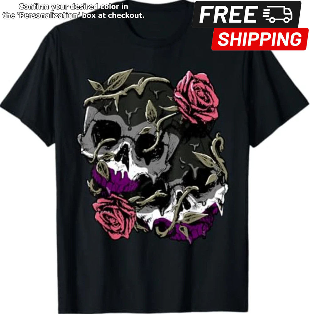 Asexual Pride Ace Flag Skull Roses Subtle LGBTQ T-Shirt