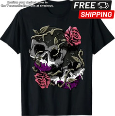Asexual Pride Ace Flag Skull Roses Subtle LGBTQ T-Shirt