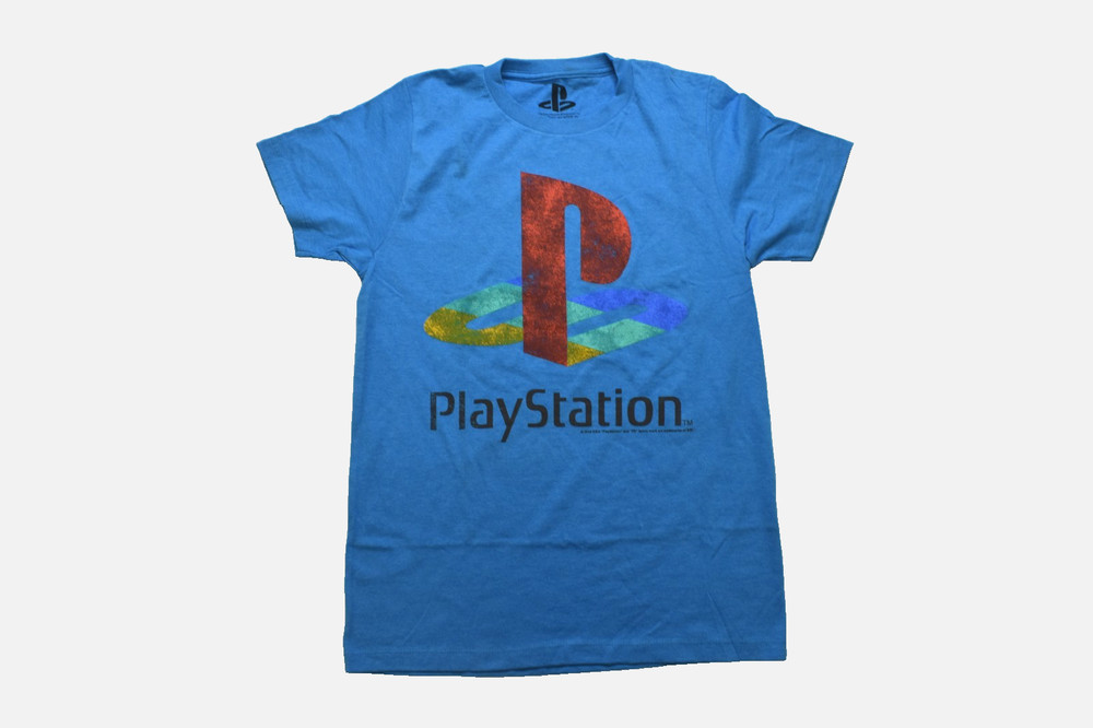 PlayStation Classic Logo Distressed Graphic Gamer Mens Blue Shirt New Medium