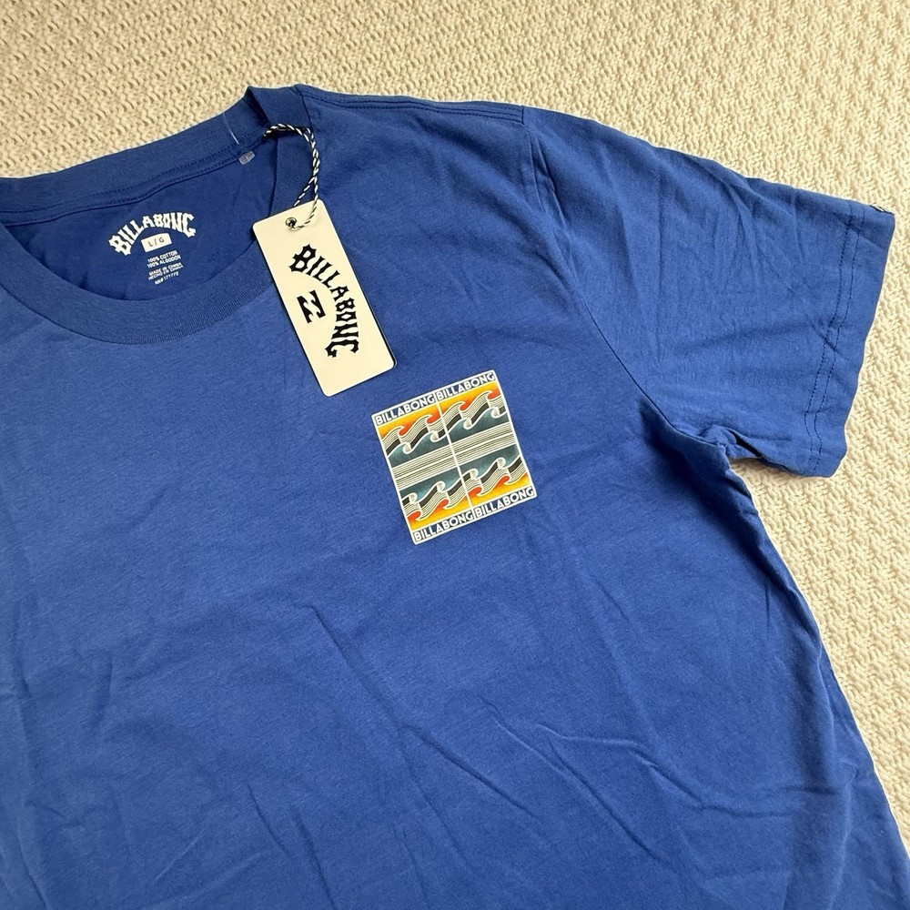 NEW Billabong Surf Waves Logo True Blue T Shirt Men’s Size Large 100% Cotton
