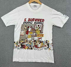 VTG 80s 90s I Survived Hong Kong Souvenir Tourist T-Shirt Medium Dim Sum Shirts