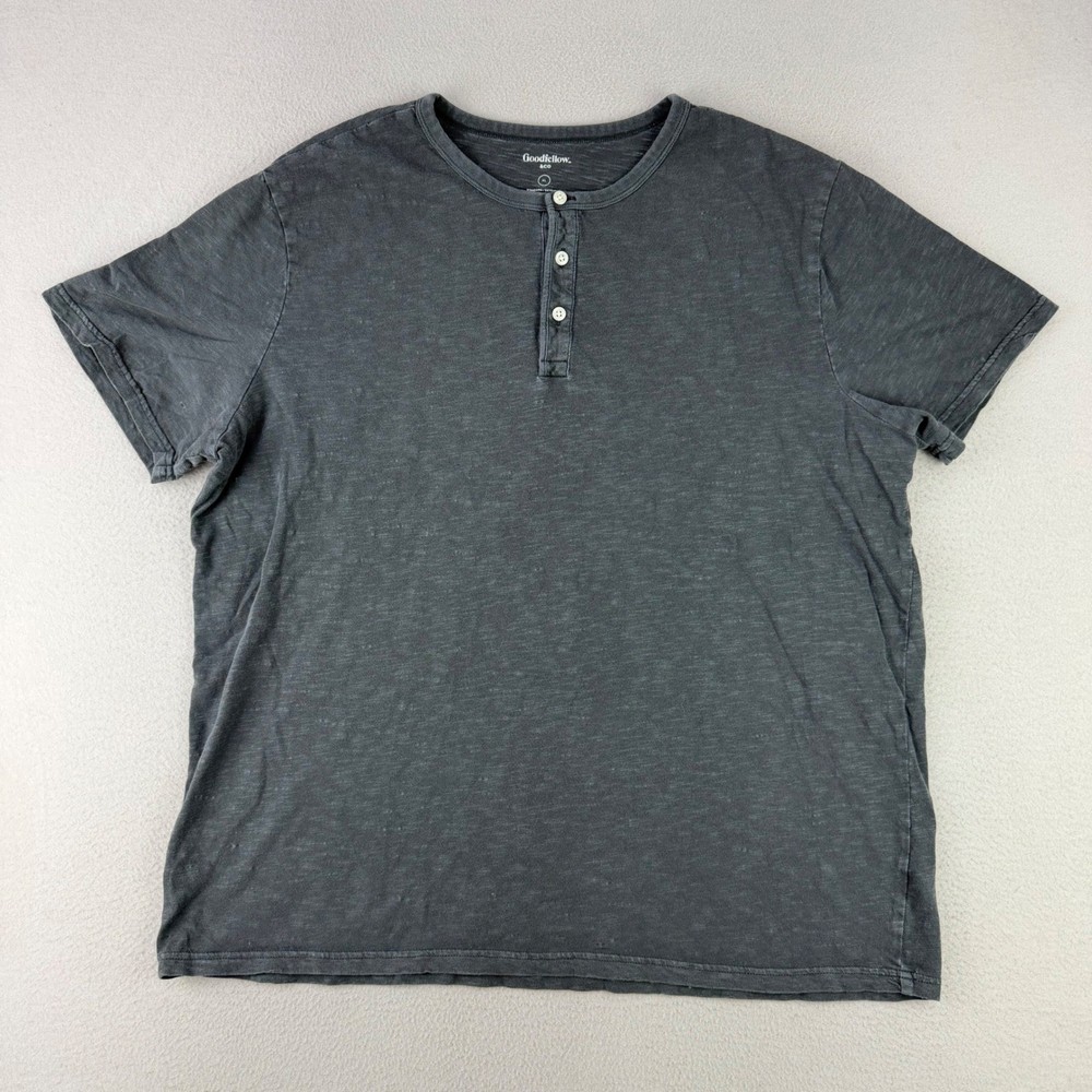 Goodfellow Henley Shirt Mens XL Gray Casual Short Sleeve Slub Cotton Minimalist