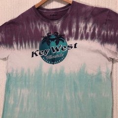 SUNA Key West Florida Tie Dye T-Shirt Beach Paradise Palm Trees Purple Teal