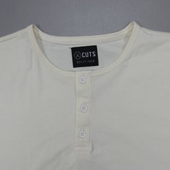 Cuts Clothing Split Hem Short Sleeve Tee Henley Stretch Beige Slim Fit