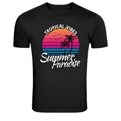 Summer Paradise Tropical Vibes Sunset Graphic T Shirt Beach Tee