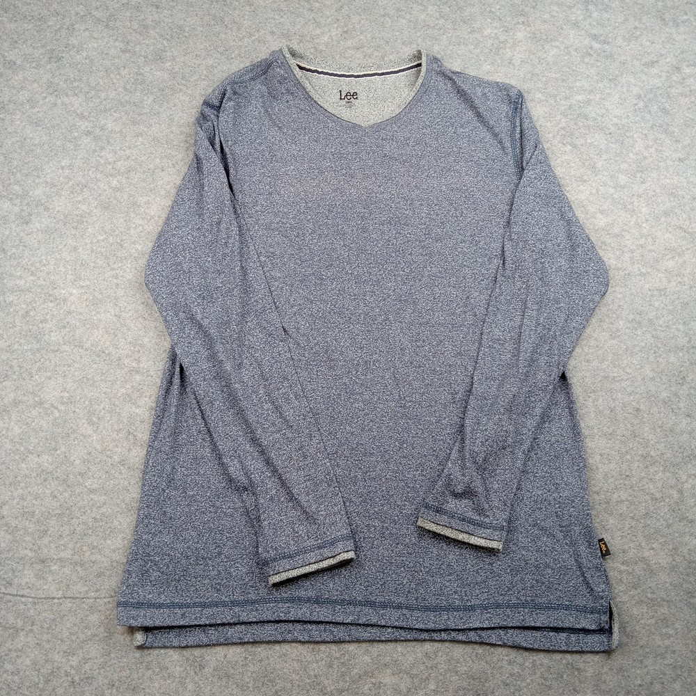 Lee Shirt Mens Large Blue Gray Heather V-Neck Long Sleeve Casual Knit Pullover