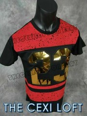Mens Extended T-Shirt Black Red Raised 3D Gold Foil 23 with Zips VICTORIOUS